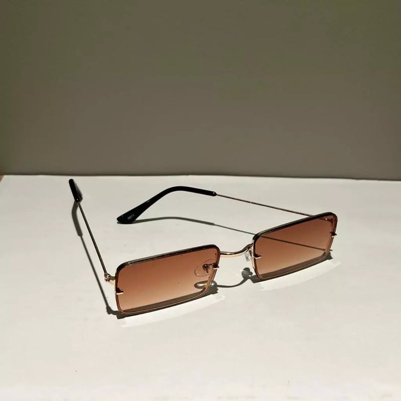 Óculos de sol retangular feminino masculino armação metal quadrado sem aro cores filtro uv