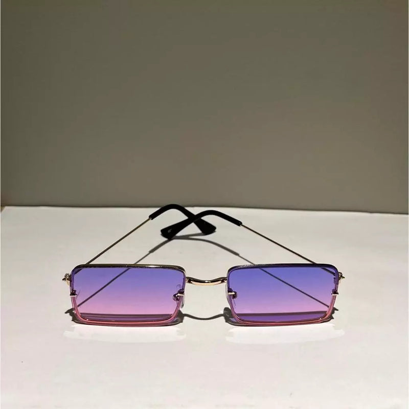 Óculos de sol retangular feminino masculino armação metal quadrado sem aro cores filtro uv