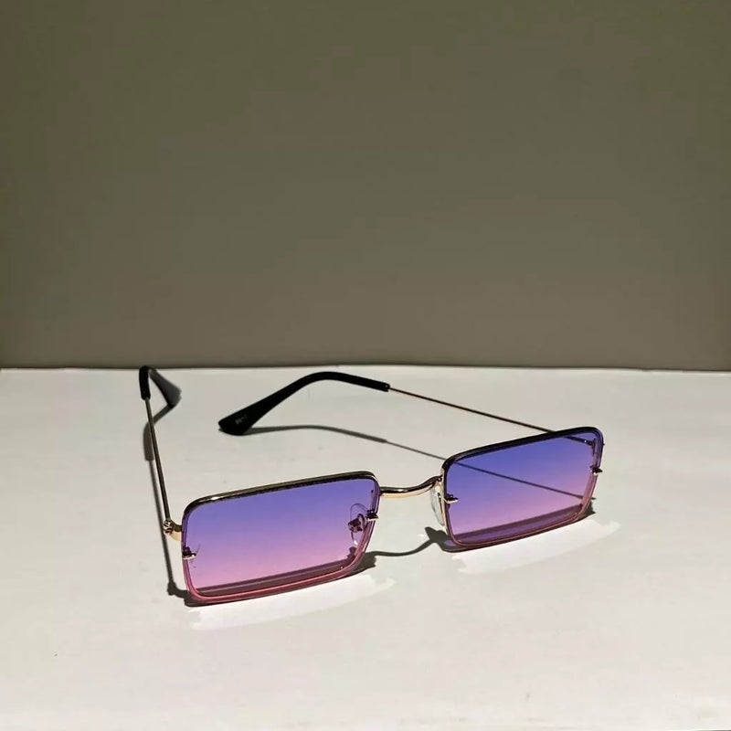 Óculos de sol retangular feminino masculino armação metal quadrado sem aro cores filtro uv