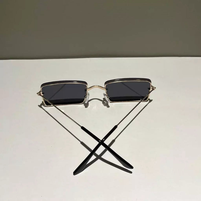 Óculos de sol retangular feminino masculino armação metal quadrado sem aro cores filtro uv